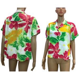 80s 90s Jams World Button Up Crop Blouse | Bright "Orchadia" Floral Pattern